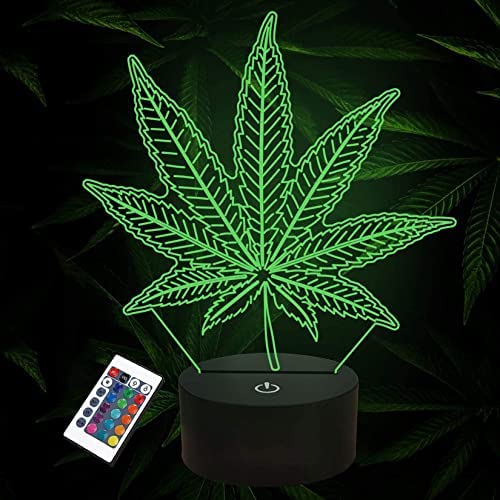 FULLOSUN Leaf 3D Illusion Night Light,Hologram Bedside Lamp with Remote Control 16 Colors Changing,Cool Novelty Room Decor Festival Birthday Gift for Kids Girl Boy