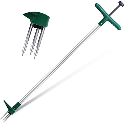Weeder Puller, Ohuhu Stand Up Weeder with 3 Stainless Steel Claws, Ohuhu Root Removal Tool, 39" Long Aluminum Alloy Pole Manual Ruderal Remover Weed Puller Hand Tool with High Strength Foot Pedal