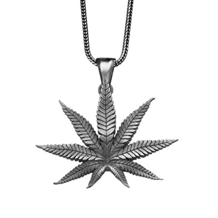 Cannabis Pendant, Stoner Necklace Sterling Silver, Cannabis Pendant, Silver Marijuana Necklace, Hemp Necklace, Handmade Leaf Necklace, Weed Necklace Silver (WITH 24 INCH CHAIN)