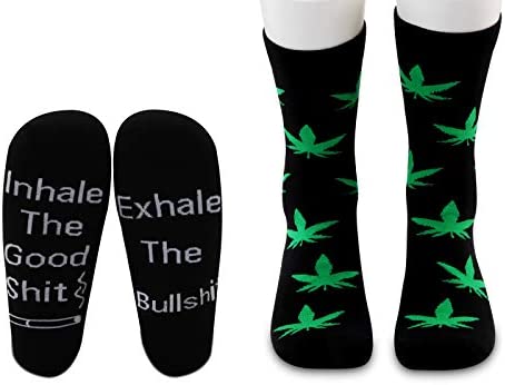 MBMSO Marijuana Weed Socks 2 Pairs Inhale the Good Exhale the Bullshit Socks Marijuana Gifts Funny Stoner Gifts
