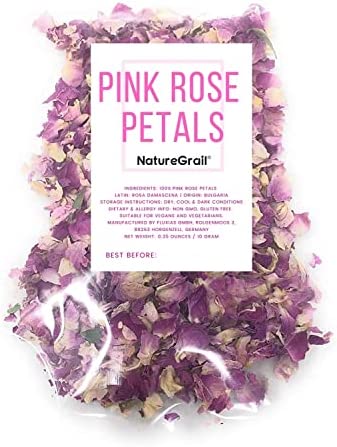 Pink Rose Petals - Pure, Edible & Organic - Net Weight: 0.35oz/10g - Perfect Addition To Salads, Snacks Or Smoothie Bowls, DIY Body Care Products, Sprinkles For Bath/Decoration