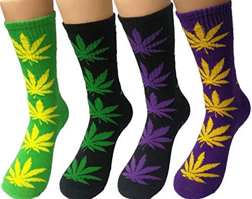 Weed Socks Marijuana Leaf Crew Socks for women 4 Pairs Pack Fit for shoe size 7-11