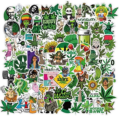 100pcs Weed Stickers Pack, Cool Marijuana Stickers for Teens Adults, Funny 420 Stickers Decals for Water Bottle Hydroflask Bike Skateboard Laptop Guitar